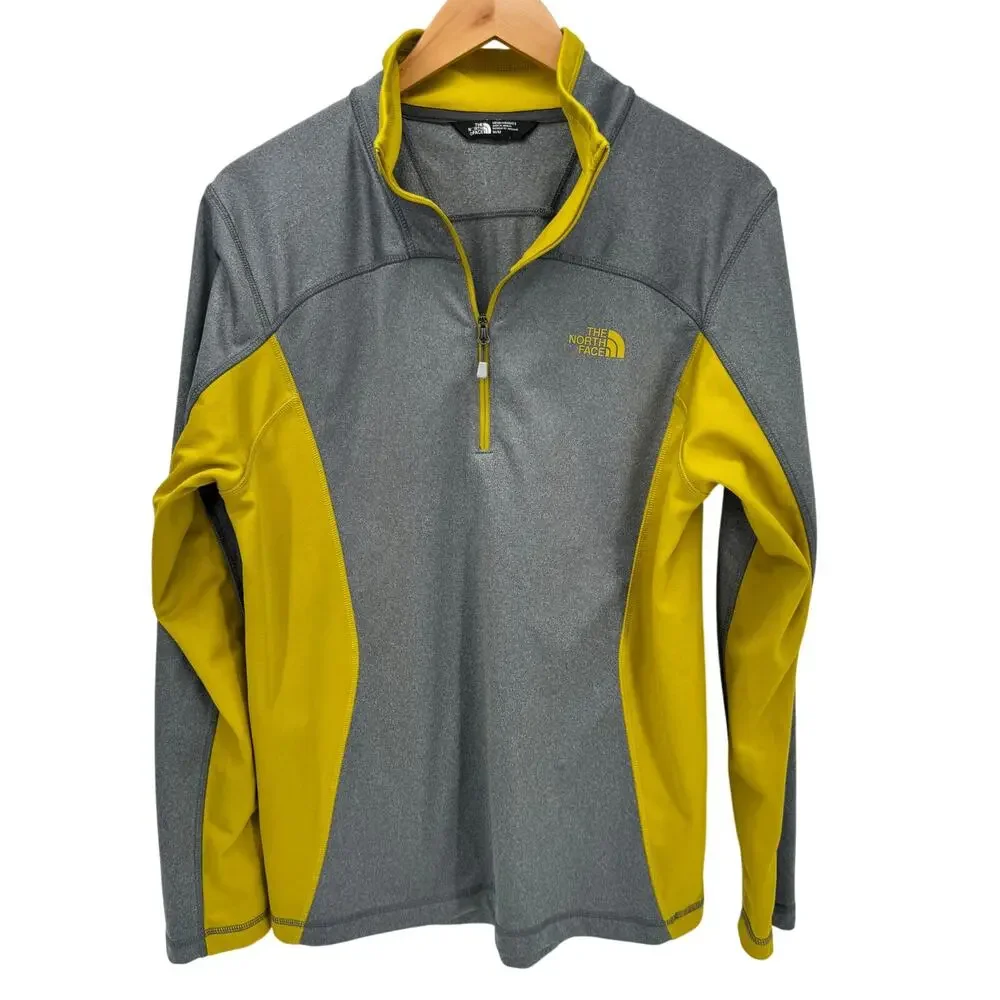 The North Face 1/2 Zip Mens‎ Medium Gray Yellow Pullover Gorpcore Outdoor Layer